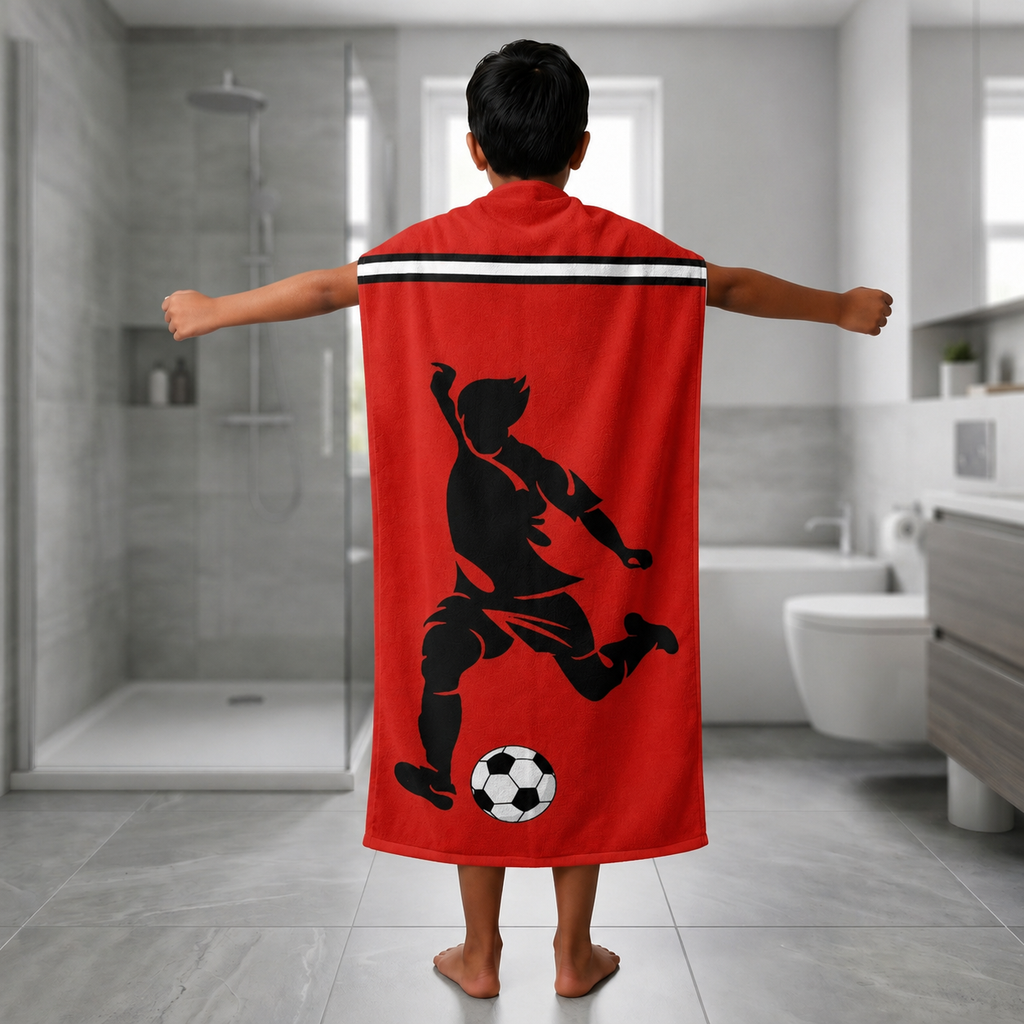 Kids 350 GSM Cotton Bath Towel | Freestyle Football Red Print