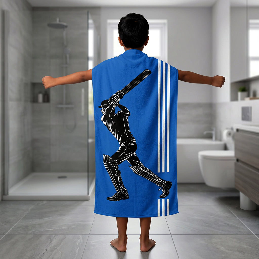 Kids 350 GSM Cotton Bath Towel | Cricket Batsman Print