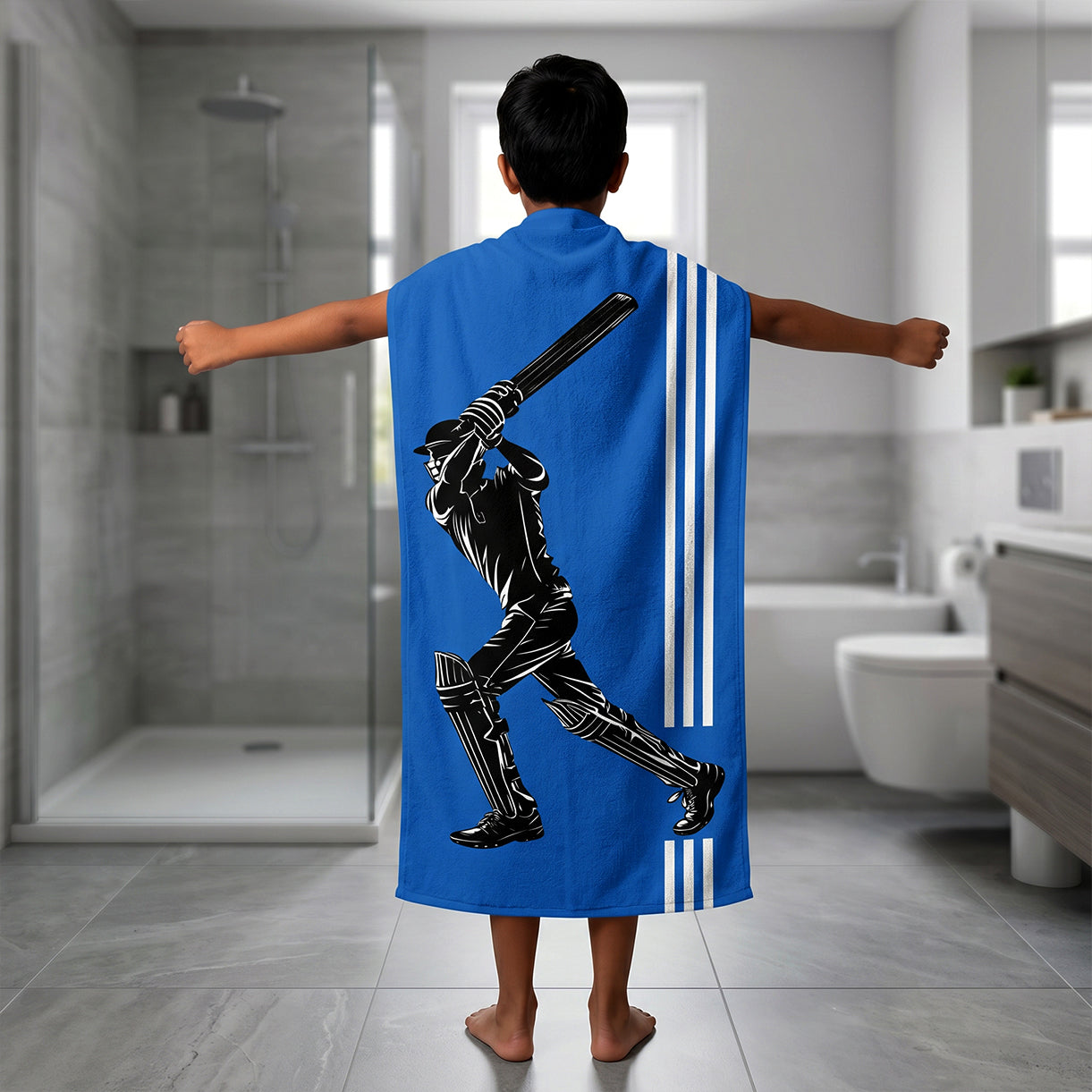 Kids 350 GSM Cotton Bath Towel | Cricket Batsman Print