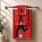 Kids 350 GSM Cotton Bath, Hand & Face Towel Set | Freestyle Football Red Print