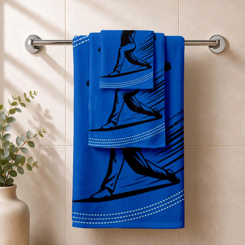 Kids 350 GSM Cotton Bath, Hand & Face Towel Set | Cricket Bowler Print