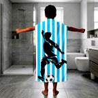 Kids 350 GSM Cotton Bath Towel | Freestyle Football Blue Stripe Print