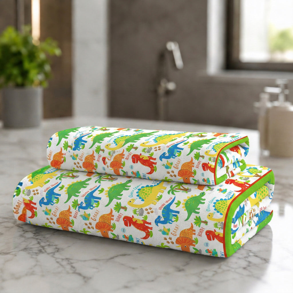 Kids 350 GSM Cotton Bath Towel | Dinky Dino Print