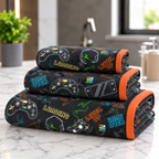 Kids 350 GSM Cotton Bath, Hand & Face Towel Set | Gaming Print