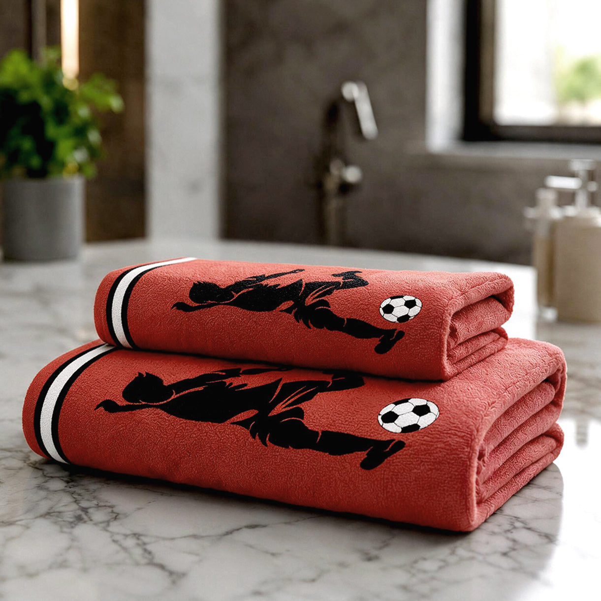 Kids 350 GSM Cotton Bath Towel | Freestyle Football Red Print