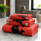 Kids 350 GSM Cotton Bath, Hand & Face Towel Set | Freestyle Football Red Print