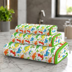 Kids 350 GSM Cotton Bath, Hand & Face Towel Set | Dinky Dino Print
