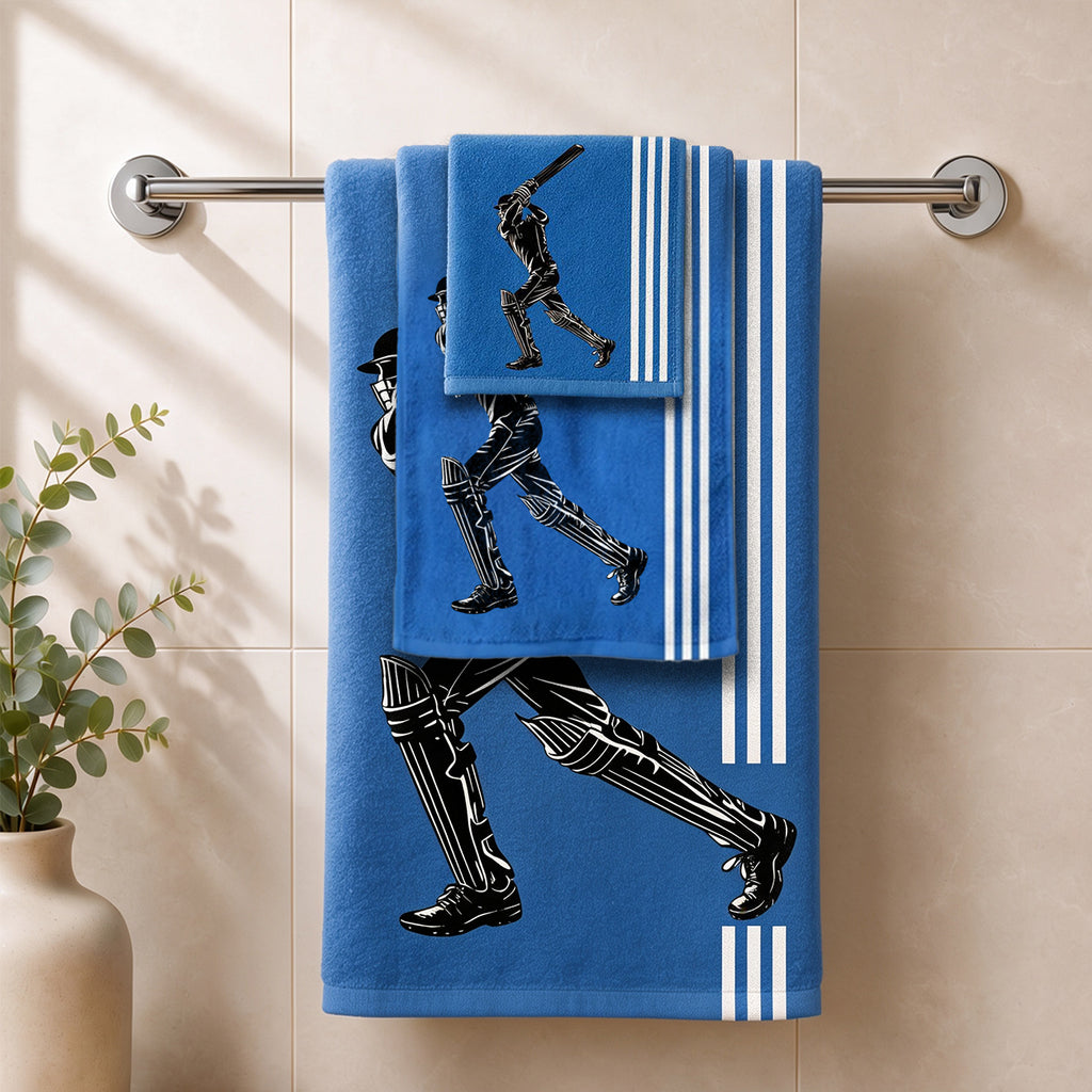 Kids 350 GSM Cotton Bath Towel | Cricket Batsman Print