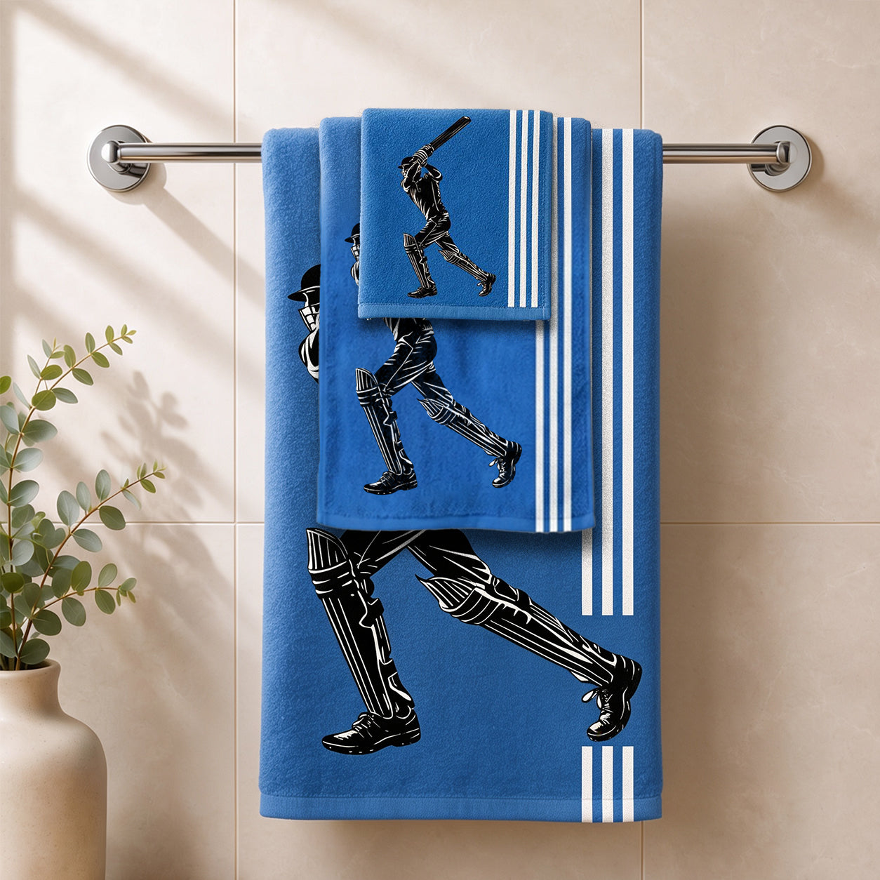 Kids 350 GSM Cotton Bath Towel | Cricket Batsman Print