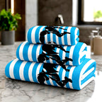 Kids 350 GSM Cotton Bath, Hand & Face Towel Set | Freestyle Football Blue Stripe Print