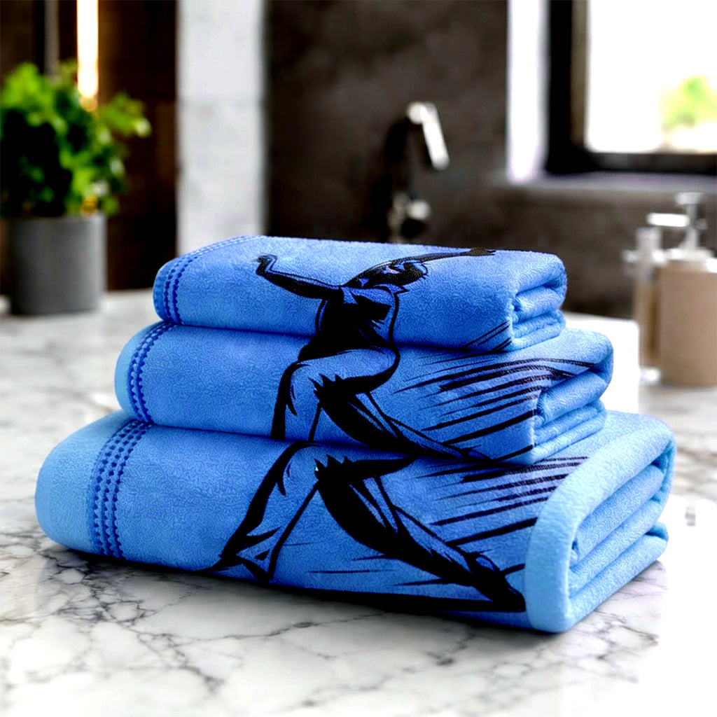 Kids 350 GSM Cotton Bath, Hand & Face Towel Set | Cricket Bowler Print