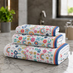 Kids 350 GSM Cotton Bath, Hand & Face Towel Set | Flower Garden Print