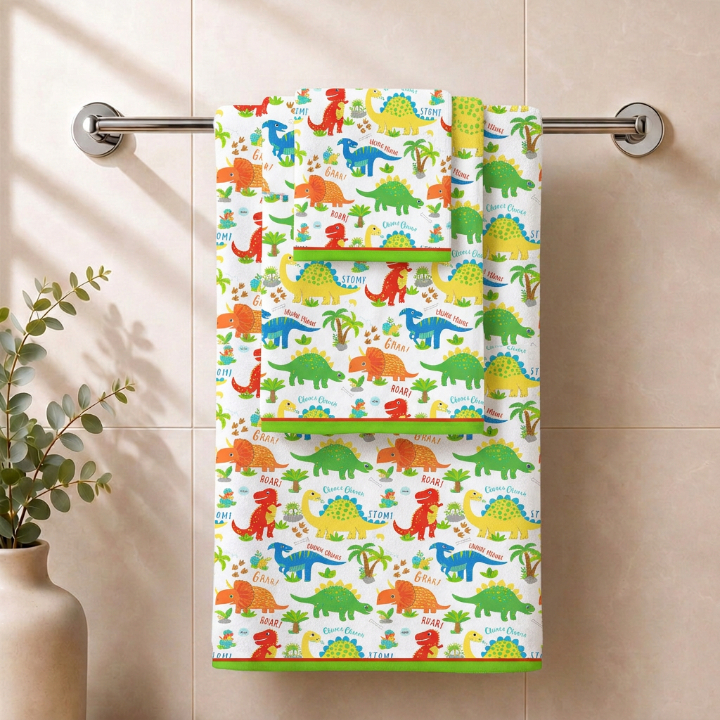 Kids 350 GSM Cotton Bath Towel | Dinky Dino Print