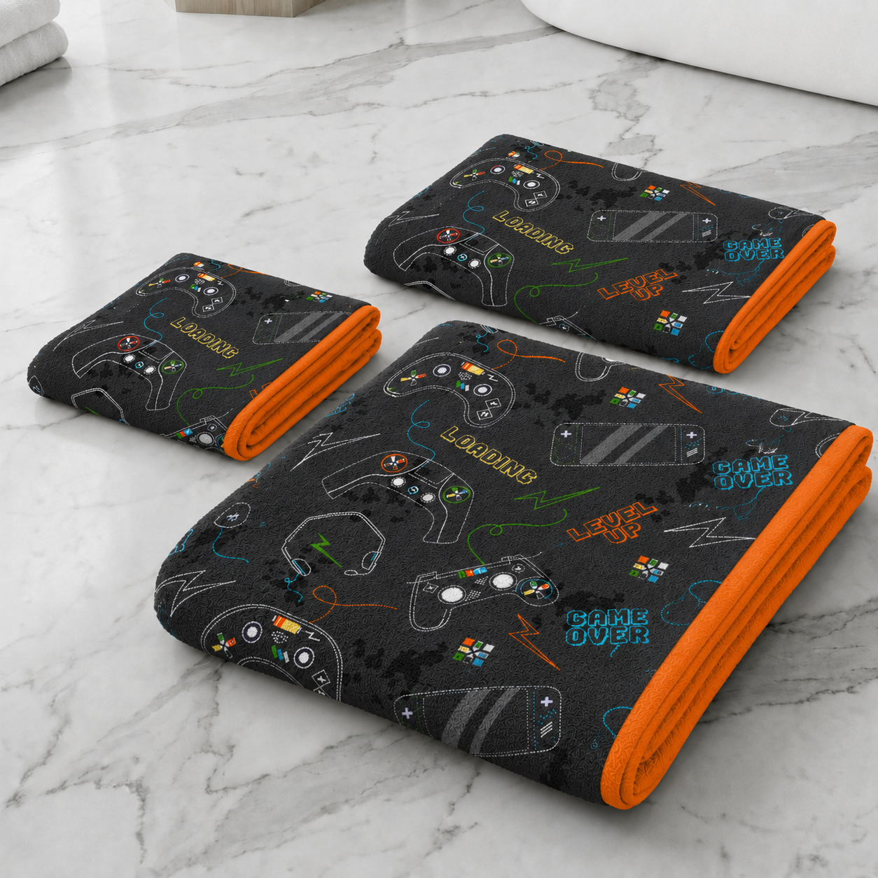 Kids 350 GSM Cotton Bath, Hand & Face Towel Set | Gaming Print