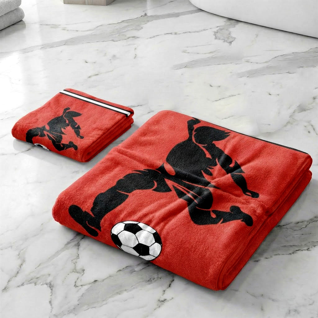 Kids 350 GSM Cotton Bath Towel | Freestyle Football Red Print