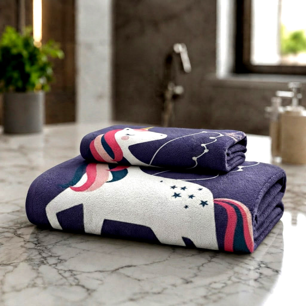 Kids 350 GSM Cotton Bath Towel | Space Unicorn Print