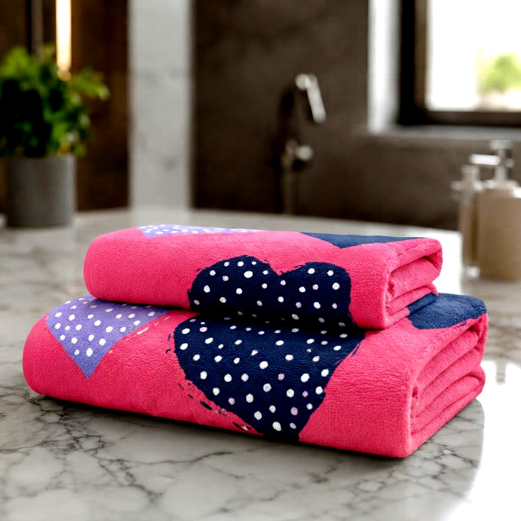 Kids 350 GSM Cotton Bath Towel | Hearts Print