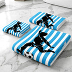 Kids 350 GSM Cotton Bath, Hand & Face Towel Set | Freestyle Football Blue Stripe Print