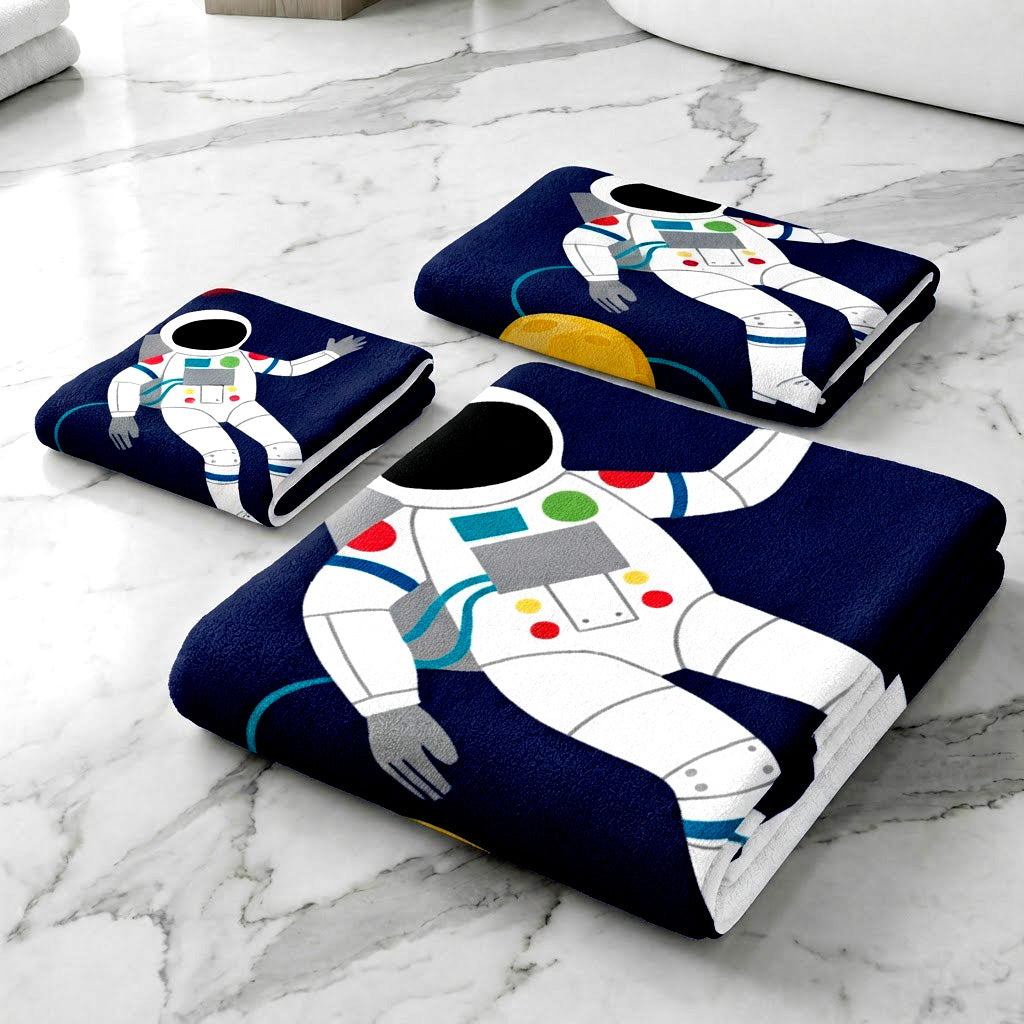 Kids 350 GSM Cotton Bath, Hand & Face Towel Set | Space Explore Print