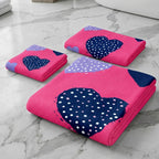 Kids 350 GSM Cotton Bath, Hand & Face Towel Set | Hearts Print