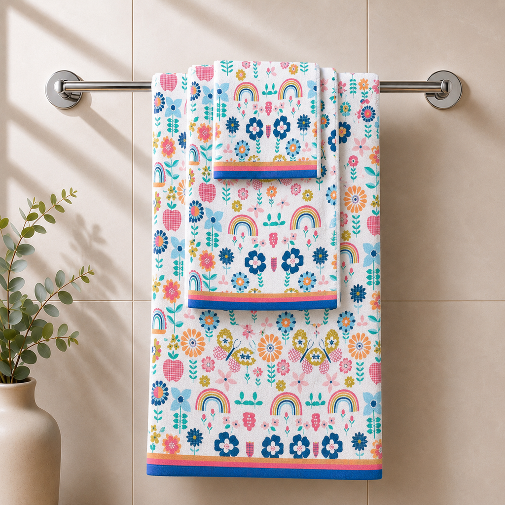 Kids 350 GSM Cotton Bath Towel | Flower Garden Print
