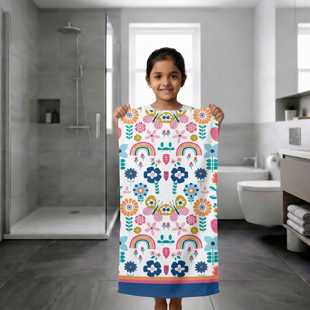 Kids 350 GSM Cotton Bath Towel | Flower Garden Print