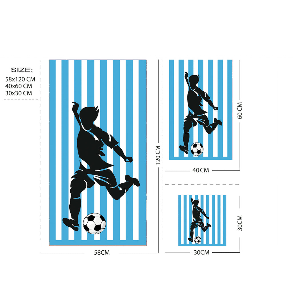 Kids 350 GSM Cotton Bath Towel | Freestyle Football Blue Stripe Print