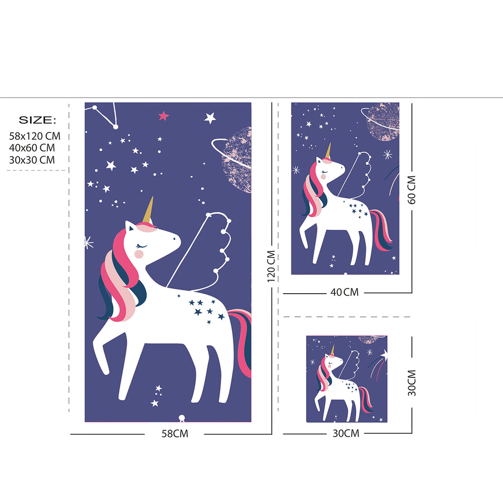 Kids 350 GSM Cotton Bath, Hand & Face Towel Set | Space Unicorn Print