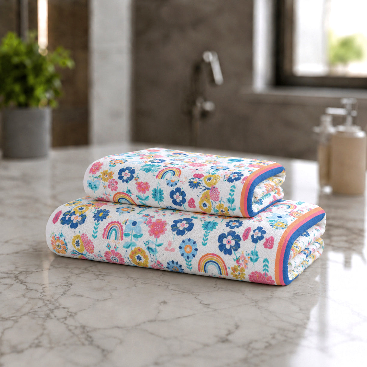 Kids 350 GSM Cotton Face Towel | Flower Garden Print