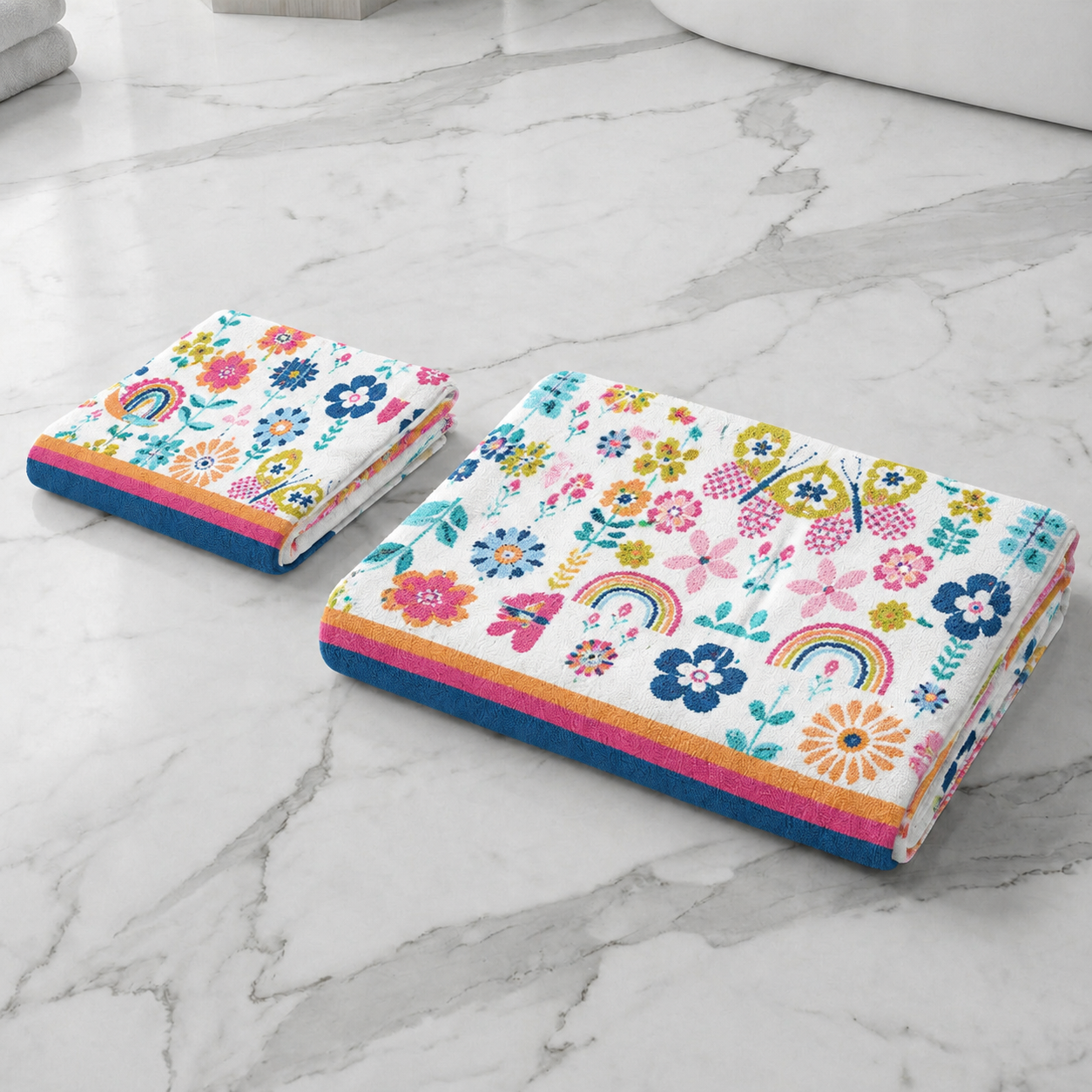Kids 350 GSM Cotton Face Towel | Flower Garden Print