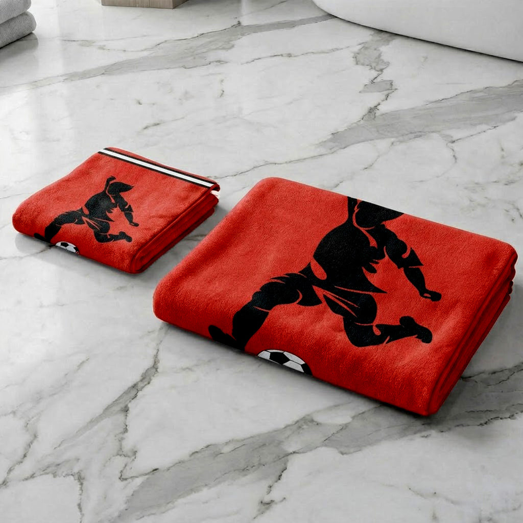 Kids 350 GSM Cotton Face Towel | Freestyle Football Red Print