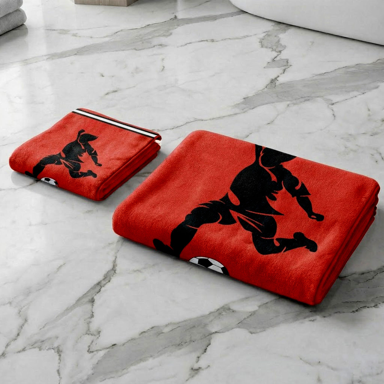 Kids 350 GSM Cotton Hand Towel | Freestyle Football Red Print