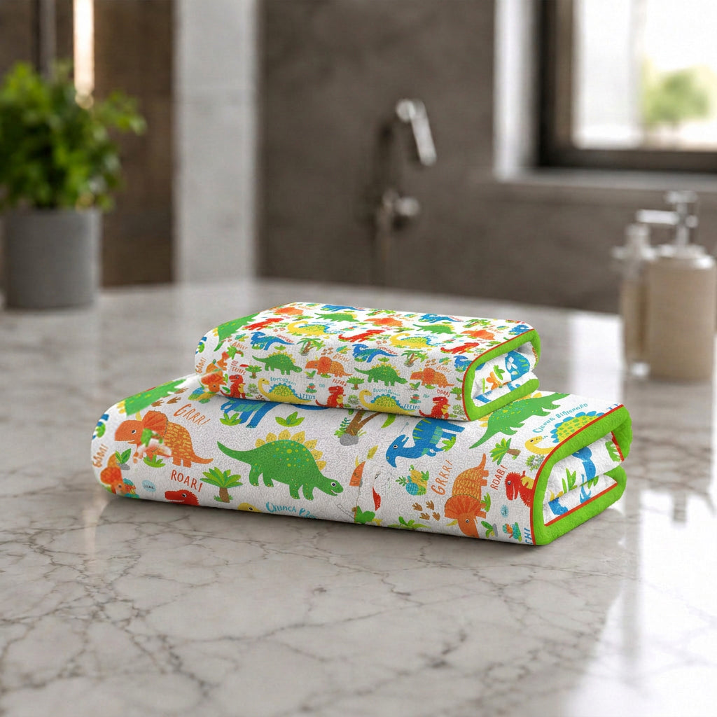 Kids 350 GSM Cotton Face Towel | Dinky Dino Print