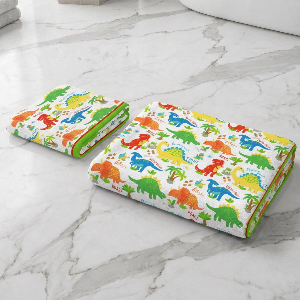Kids 350 GSM Cotton Face Towel | Dinky Dino Print