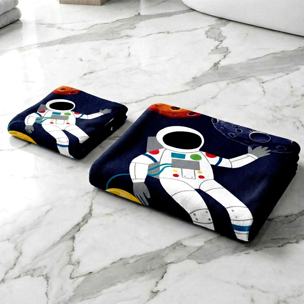 Kids 350 GSM Cotton Face Towel | Space Explore Print