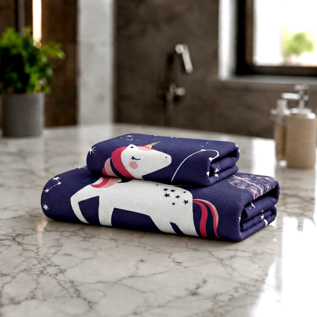 Kids 350 GSM Cotton Hand Towel | Space Unicorn Print