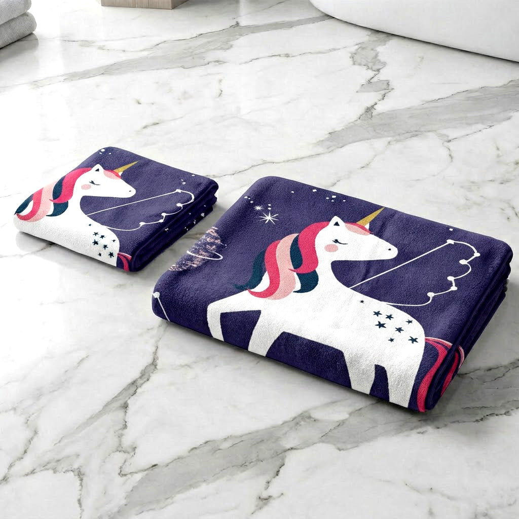 Kids 350 GSM Cotton Face Towel | Space Unicorn Print